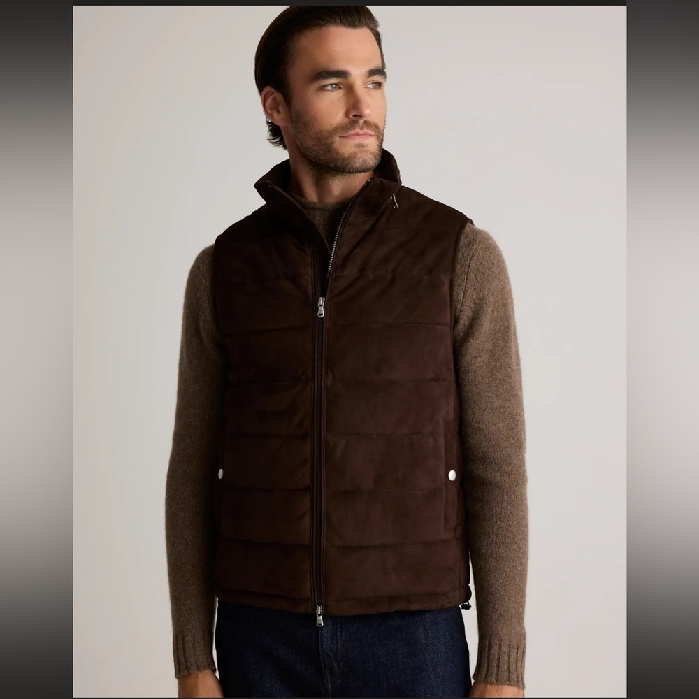 QUINCE 100% Suede Puffer Vest Mens Size XL Color Brown - Picture 8 of 11